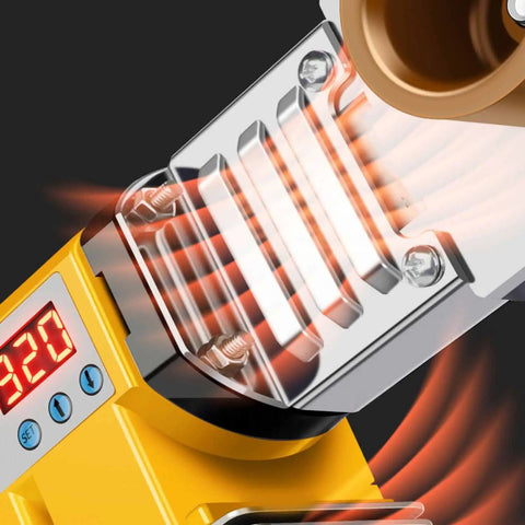 Close-up of IPS Standard Pipe Fusion Welder For US 110V 1000W Hot Melt Plastic Welding Tool heating element and digital control