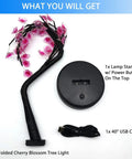 Cherry Blossom Tree Lamp For Living Room Decor And Cozy Night Light, DIY Artificial Tree Light components with USB and base.