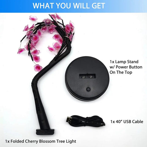 Cherry Blossom Tree Lamp For Living Room Decor And Cozy Night Light, DIY Artificial Tree Light components with USB and base.