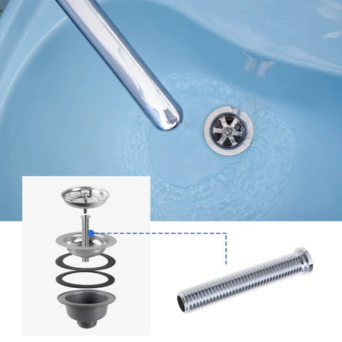 Rock Solid 70mm Chrome Plated Brass Extended Bolt Screw Kitchen Sink Basket Strainer Plug Drain Replacement with installed parts.