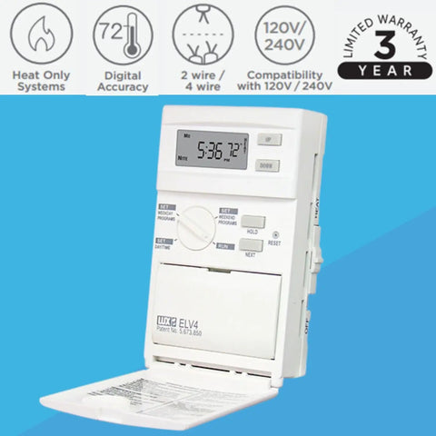 Line Voltage Programmable Thermostat With 5 2 Day Schedule, One Heat Zone, Easy On Screen Programming, Temporary Override