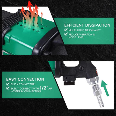 Premium Shop Grade 1 Inch Air Impact Wrench Delivering 4200Nm Of Brutal Torque Operating At 3200Rpm showing air exhaust and connector features.