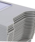 Close-up of expandable plastic card holder detail showing multiple gray slots for ID tags and cards, ideal for desk organization.