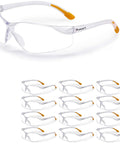 12-Pack Anti Fog Scratch Resistant Safety Glasses For Men And Women With Wraparound Clear Lenses Non Slip Orange Rubber Grips Lightweight Polycarbonate Frames ANSI Z87.1 Rated For All Day Work