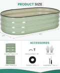 Galvanized Raised Garden Bed Outdoor 4x2x1 Ft Oval Planter With Safety Edging And Gloves, Avocado Green Finish, product dimensions shown