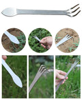 4 Pack Bonsai Rake Set Stainless Steel Root Rake Mini Kumade For Bonsai And Indoor Plants, shown with anti-slip handle in use
