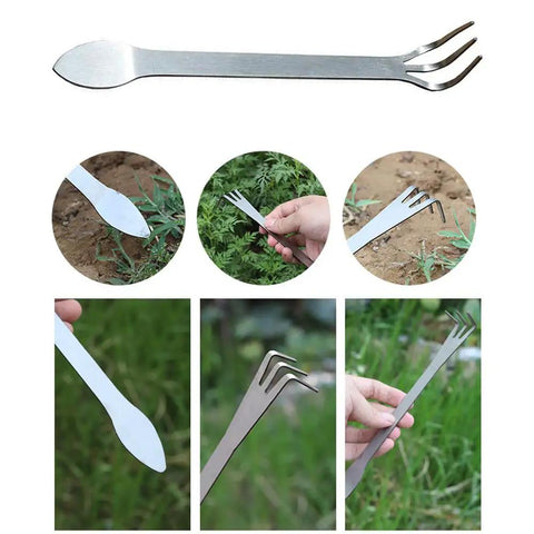 4 Pack Bonsai Rake Set Stainless Steel Root Rake Mini Kumade For Bonsai And Indoor Plants, shown with anti-slip handle in use