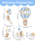 Blue Hot Air Balloon Wall Stickers With Cute Cartoon Bear And Rabbit, Stars And Planets Peel And Stick Decals For Nursery sizes