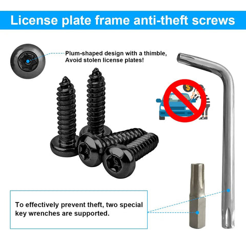 Anti Theft License Plate Screws Kit in Rustproof Stainless Steel for Cars and Trucks, M6 1/4 Inch Tamper Proof Fasteners displayed