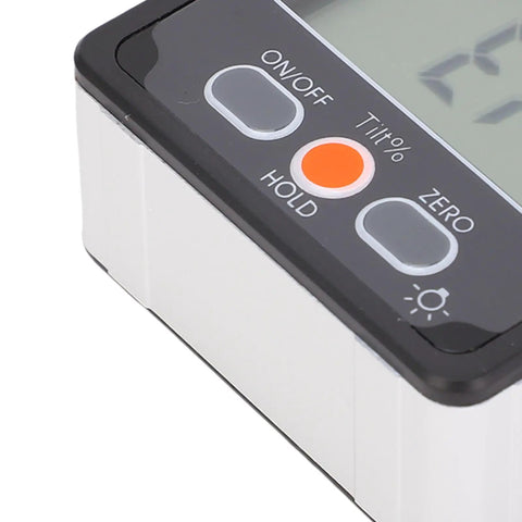 Close-up of Professional Digital Angle Finder And Magnetic Level Box showing buttons and LCD display features.