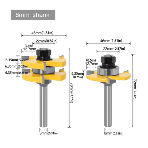 Kickstart Your Woodworking With This Awesome 2PC 6mm Tongue And Groove Router Bit Set Made For Precision T-Slot Joinery On 3/4 Inch Stock For Flooring Paneling And Furniture Projects Without Breaking The Bank - 8mm shank router bits with dimensions.