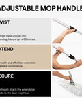 Adjustable mop handle features for Heavy Duty Commercial Cotton Dust Mop, 60 Inch Wide Floor Sweeper For Warehouses And Gyms.