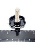 Heavy Duty Stainless Steel Thumb Screw Bolts With Slick Black Plastic Clamping Knobs, Ergonomic Grip For Zero Sweat Quick Adjustments, Corrosion Resistant 5/16 Inch Fasteners, 4 Pack Assortment - Close-up of black knob with metal screw.