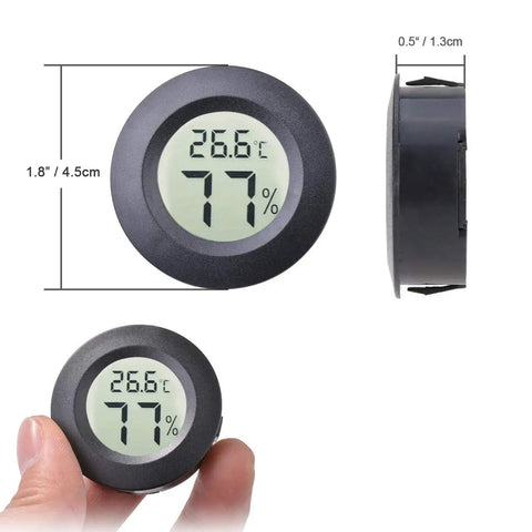Two Pack Mini Hygrometer Thermometer Round Indoor Outdoor Humidity Meter With Digital Readout And Fahrenheit Celsius Switch, Accurate Humidity And Temperature Readings For Home Office Greenhouse 1.8 inch black round display