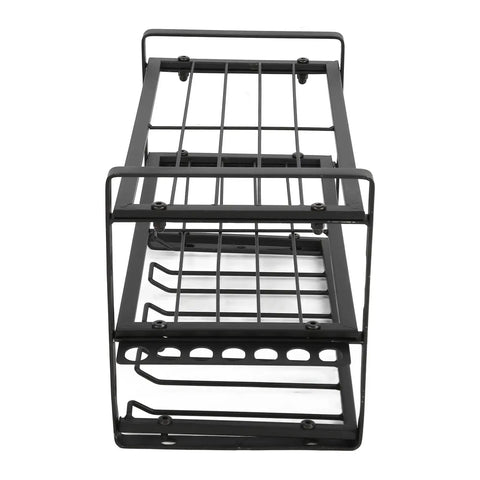 Heavy Duty Wall Mounted Drill Rack Black Steel Tool Holder featuring open design and grid structure for easy access to tools.