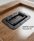 Large Recessed Spring Loaded Steel Handle Set 4 Pack For Flush Mount Cabinets Flight Cases And Racks in wood panel