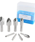 82 Degree 6 Flute HSS Countersink Set, 8 Pack, Precision Ground Countersinks, Sizes From One Quarter Inch To One Inch displayed with case