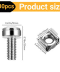 Tough As Nails Rack Mount Screws And Cage Nuts Kit For Server Cabinets Featuring Heavy Duty Carbon Steel Construction With Nylon Washers For Secure Shelving Slick Fast Installation Every Time, dimensions shown.