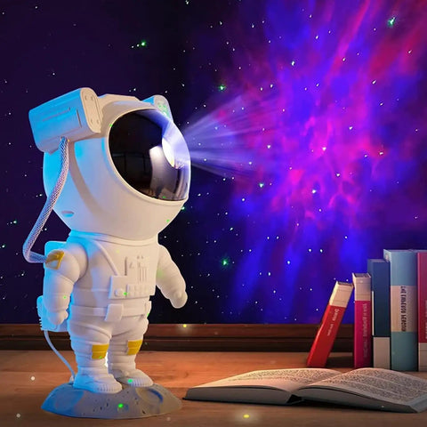 Star Projector Galaxy Night Light With Nebula Effects And Green Stars, Remote And Timer, astronaut shape projecting in room