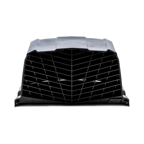Heavy Duty High Flow Roof Vent Cover for RVs With Easy Open Cap and Aerodynamic Design, front grill view