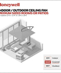 Belmar 52 Inch Ceiling Fan Without Light For Indoor Or Outdoor Use With Pull Chain Tri Mount Traditional 5 Blade Bronze ETL Wet Rated Energy Efficient Quiet Operation Ideal For Small Rooms illustration with indoor outdoor space.