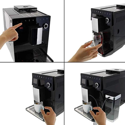 Top Shelf Bean To Cup Coffee Machine No Sweat Slick Operation 15 Bar Pressure, user selecting settings for espresso.