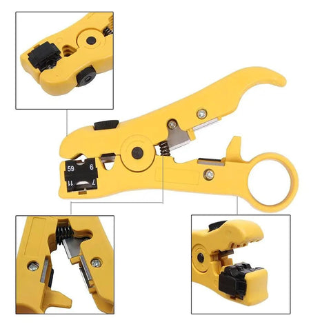 Universal Cable Stripper And Cutter For Flat Or Round Wires Including Cat5 Cat6 And Coaxial Coax Stripping Tool with adjustable blade