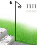 Heavy Duty Black Wrought Iron Single Step Handrail Rust Resistant In Ground Stair Railing For Porches And Decks next to steps