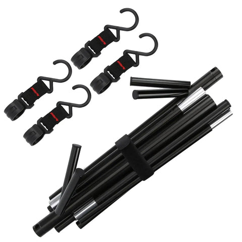 Parts for Ultra Portable Triangular Outdoor Storage Rack For Camping And Picnics, includes hooks and frame components.