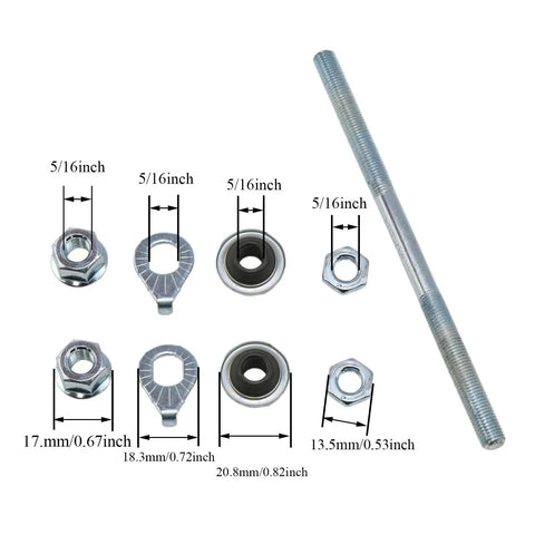 Lightweight 140mm Front Hub Axle Kit for Multi Speed Bikes Five Sixteenths Inch with conical lock nut and washer