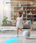 2K Indoor Camera With 360 Degree Coverage For Home Security, Pet Monitor showing motion tracking of child playing with ball