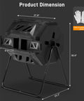 43 Gallon Outdoor Dual Chamber Compost Bin With 360 Degree Tumbling For Easy Turn No Mess Sliding Doors, Batch Composting System