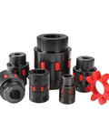 Flexible Elastic Coupling For CNC Motors And Ballscrews 12 To 22 Mm Clamp Type Heavy Duty Pro Grade Plum Steel Aluminum Stainless Options For Smooth Torque Transfer And Vibration Damping, black clamp couplings with red insert