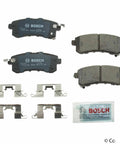 Bosch QuietCast ceramic rear brake pad set with mounting hardware kit and lubricant packet