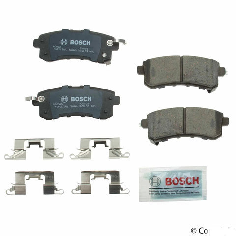 Bosch QuietCast ceramic rear brake pad set with mounting hardware kit and lubricant packet