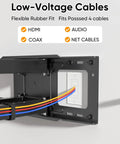 Slick Flexible Rubber Wall Grommet Kit For Hassle Free Low Voltage Cable Routing Behind TV And Game Console Smooth Install No Drama Neat Media Setup Two Piece Off White with four cables visible.