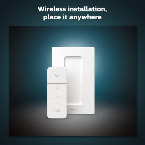 Hue Smart Dimmer Switch Remote White 1 Pack Turns Lights On Off Dim Brighten No Wiring Needed with wall mount plate