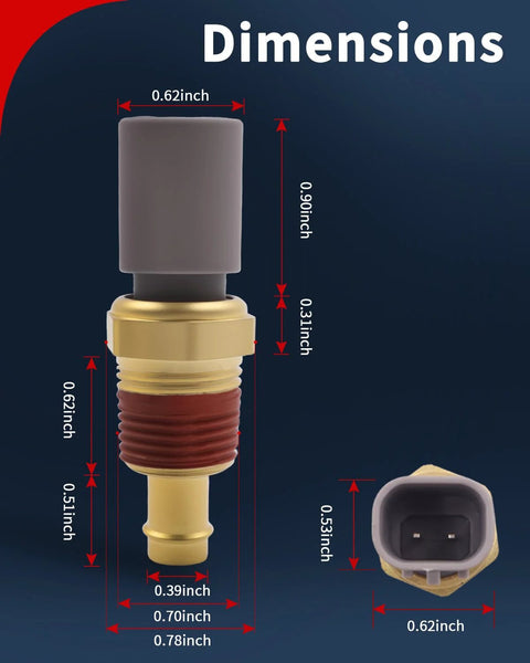 VEHICODE engine coolant temperature sensor with brass threaded body and gray plastic cap; side view.
