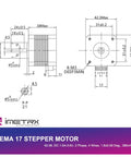 Technical drawing of 5 Pack Nema 17 Stepper Motors For 3D Printers, 42x38mm, 1.8 Degree, 2 Phase, 4 Wire, 1.5A, 3.8V features