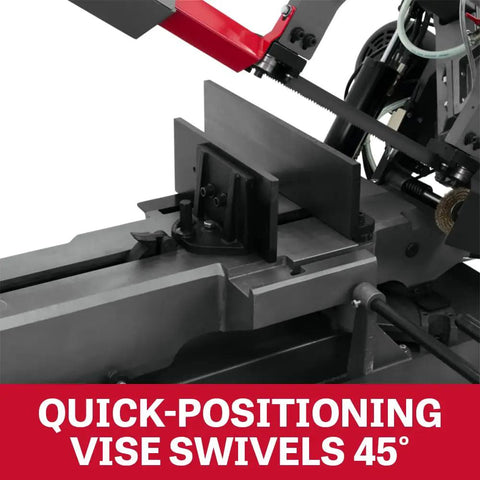 10 By 14 Inch Metal Cutting Horizontal Miter Band Saw With Hydraulic Downfeed Built Tough For Precision Mitering 0 To 45 Degree Tilt 230V And 460V Three Phase Power Heavy Duty Shop Or Industrial Grade For Steel Aluminum