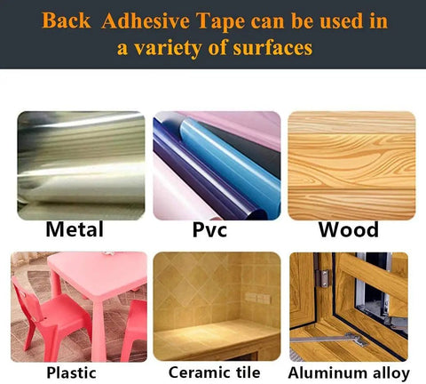 Back adhesive tape surfaces shown: metal, PVC, wood, plastic, ceramic tile, aluminum alloy. Variety of surfaces for 50 pack self adhesive cable clips.