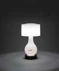 Six LED Battery Operated Motion Sensing Table Lamp With Dual Zone Lighting For Body Shade Or Both shown on dark background