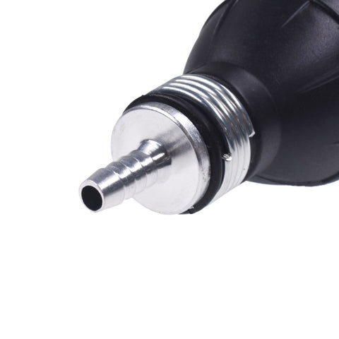 Close-up of Two Pack Bulb Type Rubber Fuel Primer Pump Kit For Marine Boats showing nozzle and threaded connection.