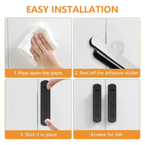 Stick On Adhesive Pull Handles 4 Pack 140mm Black Plastic Peel And Stick Multipurpose Grips For Cabinets Doors Wardrobes Closets Barn Doors Easy Install Durable ABS, installation steps on cabinet doors