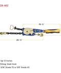 Two Pack Heavy Duty Ratchet Chain Binders 5/16 to 3/8 Inch With Swivel Grab Hooks And 5400 Lb Working Load Limit dimensions