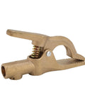 Sturdy Brass A Shaped Welding Ground Clamp With High 300 Amp Conductivity For Heavy Duty Stick And Arc Welder Jobs That Get Tough And Need Reliable Power Connections Every Time, close-up image.