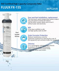 NSF Certified High Capacity Composite Filter FLUUX FX-15S for easy installation, 400mm height, ideal for kitchen use.