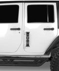 Heavy Duty Kickass Door Hinge Steps For Jeep Wrangler Jk Jku Roof Rack Access On white Jeep door with black accents.