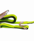 Four Pack 2 Inch Ratchet Straps With Wire Hooks For Flatbed Truck Tie Downs Safety Green Webbing 15 Foot Length Beefy Built Tough Heavy Duty 3,333 Lbs Working Load Limit shown with metal hooks and safety green webbing.