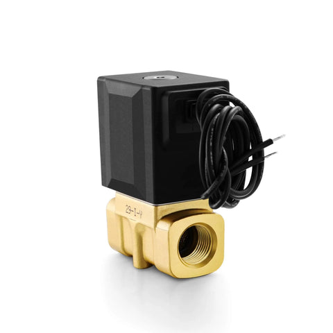 Brass Electric Solenoid Valve 2 Way Direct Acting Normally Closed 12V DC Three Eighths Inch NPT Fluid Control for water, air, gas, oil.